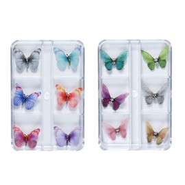 2 Box Assorted Color Tulle 3D Butterfly with Magnet Nail Sequin for Nail Art Decorations Supplies Crafts, 12 Pcs
