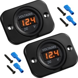 BBTO 2 Pcs DC 12V 24V Waterproof Car Voltmeter with LED Digital Display Panel and Mounting Plate Round Voltage Gauge Meter with Terminal for Boat Marine Vehicle Motorcycle Truck ATV UTV (Orange Light)