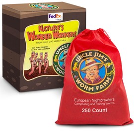 Uncle Jim's Worm Farm 250 Count Super Red European Nightcrawlers for Composting and Garden Soil Aeration | Large Nightcrawlers Improve Soil Structure and Quality for Healthier Gardens