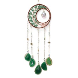 RAGKUU Green Tree of Life Dream Catchers with Crystal Pendant Natural Agate Dream Catcher Wall Decor Handmade Dreamcatcher Wall Hanging Ornament Art Craft for Bedroom Living Room Home Decor
