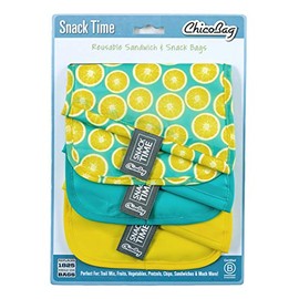 Chicobag Snack Time Reusbale Snack and Sandwhich Bags, Eco Friendly, Water and Stain Resistant Liner, Set of 3, Lemon Pattern