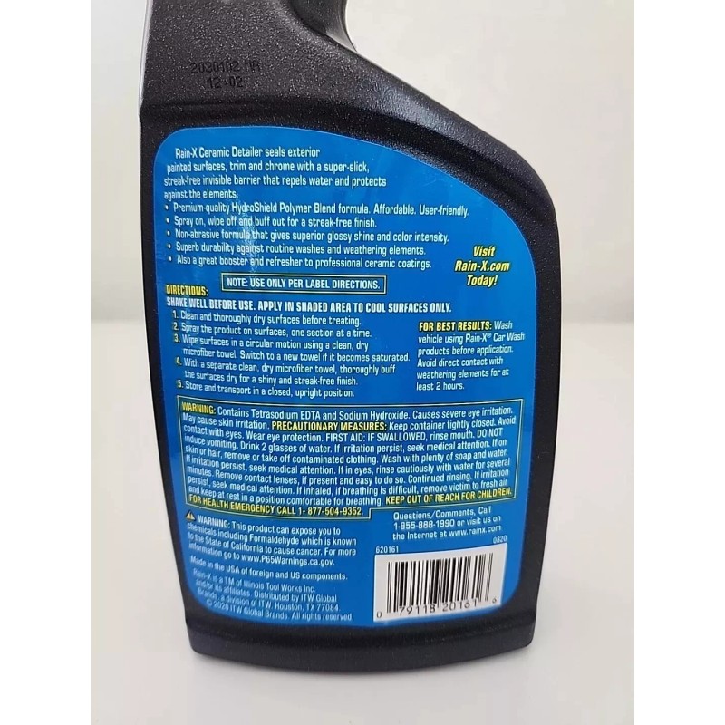 Rain-x Ceramic-x Detailer Hydrophobix Technology 22oz New