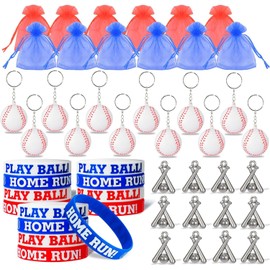 48pcs Baseball Party Favors Set, Baseball Bracelets Baseball Rubber Wristbands Mini Stress Ball Keychain 3D Baseball Keychain Baseball Birthday Party Supplies Baseball Birthday Party Decorations