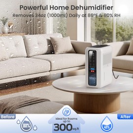 Dehumidifiers for Bathroom with Moisture Absorber Bag Reusable, 68 OZ Water Tank Portable Quiet Dehumidifier for Bedroom with Auto Shut Off, 7 Colors LED Light for Home, RV, Garage, apartment
