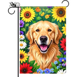 BlissYard Spring Dog Garden Flag Double Sided 12x18 Inch Cute Golden Retriever Seasonal Welcome Small Flags For Outside Outdoor Decor Yard Farmhouse Holiday Spring Summer Decorations Yard Flags