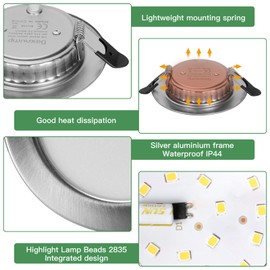 fosfor Recessed Spotlights LED Ultra Flat 230 V, 7 W LED Spotlight Ceiling Light 610 LM 25 mm Installation Depth, Ceiling Spotlights 75-95 mm Installation Diameter, IP44 Recessed Spotlights for
