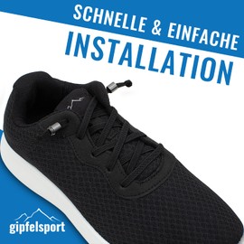 gipfelsport Elastic shoelaces with metal closure, rubber quick lacing system without tying, shoe laces flat for children, men, women, black/black