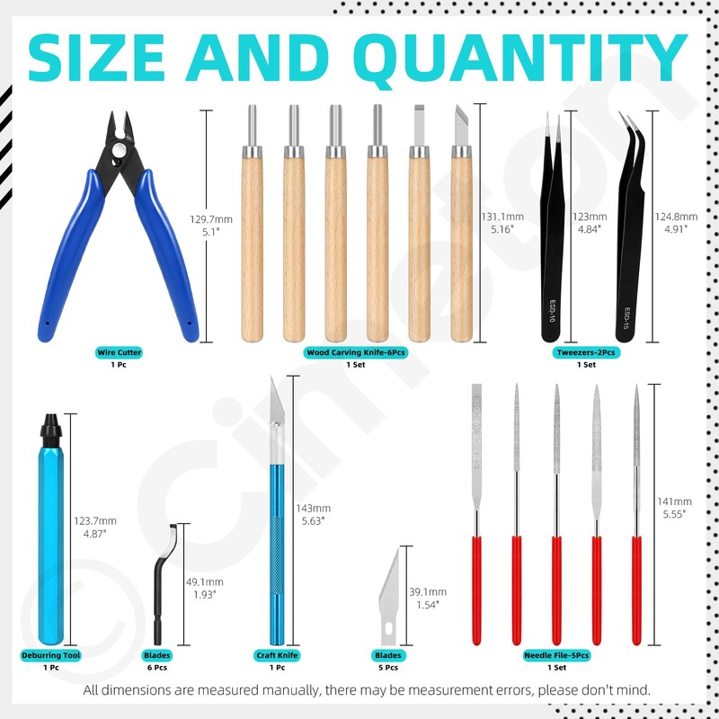 Cimeton 27PCS Precision 3D Printer Tool Included Deburring Tools, Wood