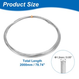 sourcing map 1Pcs Zinc Wire, 99.995% High Purity Solid Zinc Bar 1/16"(1.2mm) Dia 78 3/4"(2000mm) Length Zinc Metal Rod Anode Good Conductivity for Scientific Experiment Research DIY Craft