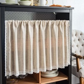 Curtain for Small Windows, Light Blocking, Cafe Curtain, 17.7 inches (45 cm) Length, Northern Europe, Stylish, Linen, Cotton Linen, Small Window Curtain, Divider, Tension Rod, Blindfold, Storage