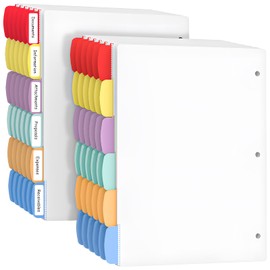 Binder Dividers with Tabs, White Sheet Protectors for 3 Ring Binder, 3 Hole Punch Dividers in 6 Color Tab Page Protectors, 3 Ring Binder Dividers with Tabs, 16 Set 96 Pcs, White