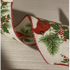 Unbranded Wired Christmas Ribbon Sold BY THE YARD Cardinals Greenery Berries Glitter 2.5”W