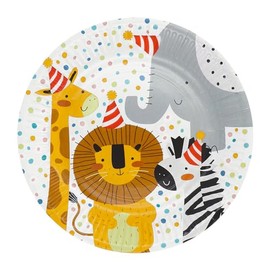 NET TOYS 8 Cute Safari Paper Plates – Colourful Diameter 23 cm – Animal Party Decoration Jungle Animals Party Plates