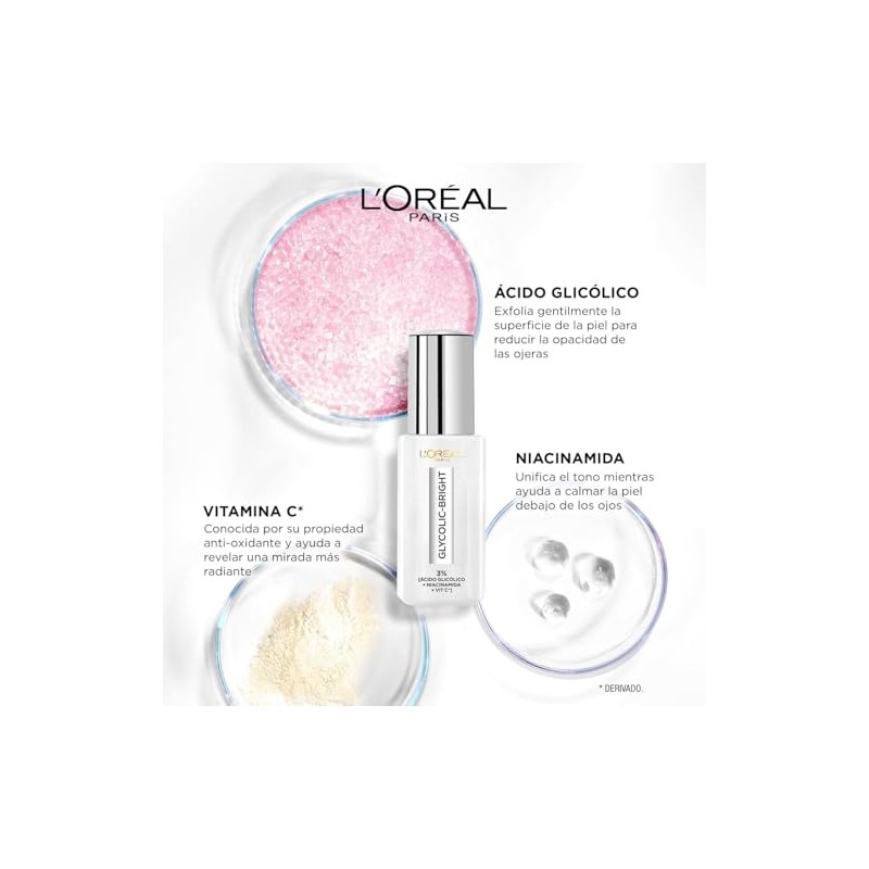 L'Oreal Paris Glycolic Bright Sérum de Ojos Anti Manchas, Ácido