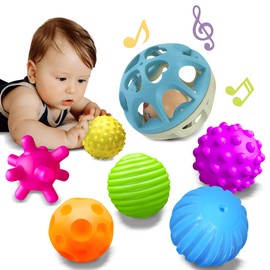 ROHSCE Sensory Toys for Babies, Montessori Textured Baby Balls and Wheat Straw Rattle, Baby Toys for 6-12 Months, Ideal Newborn Gifts for Boys and Girls, Toddler Toys for 1-3