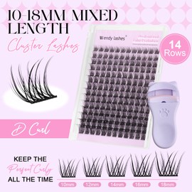 WENDY Natural Lash Clusters Kit D Curl Wispy Eyelashes Clusters Ultra Thin Eyelash Roots Individual Lashes DIY Soft Comfortable Lash Extension with Eyelash Curler(YM15-D-10-18MM Kit）