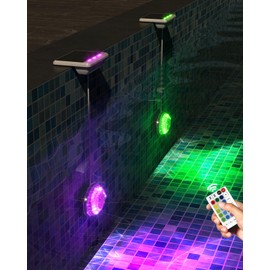 MOFOYEAH Solar Pool Lights, Solar Powered Submersible LED Lights with Remote IP68 Waterproof 16 Colors Underwater for Above Ground Inground Pool, Pond (White,2 Pack)