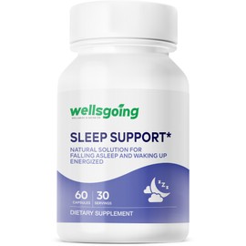 Wellsgoing Sleep Support Supplement, Herbal Blend with Magnesium Glycinate, L-Theanine, Reishi & Passionflower, Supports Relaxation & Restful Sleep, 60 Capsules (30 Day Supply)
