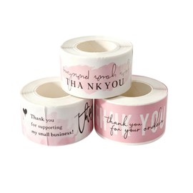 3 Rolls Pink Thank You Stickers Small Business, of 360 Labels