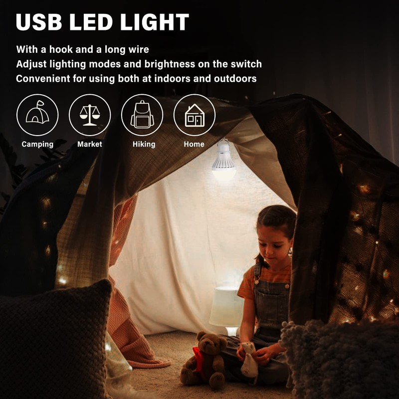 Outdoors USB LED Lamp Warm/White/Warm White Light Adjustable Brightness Hook