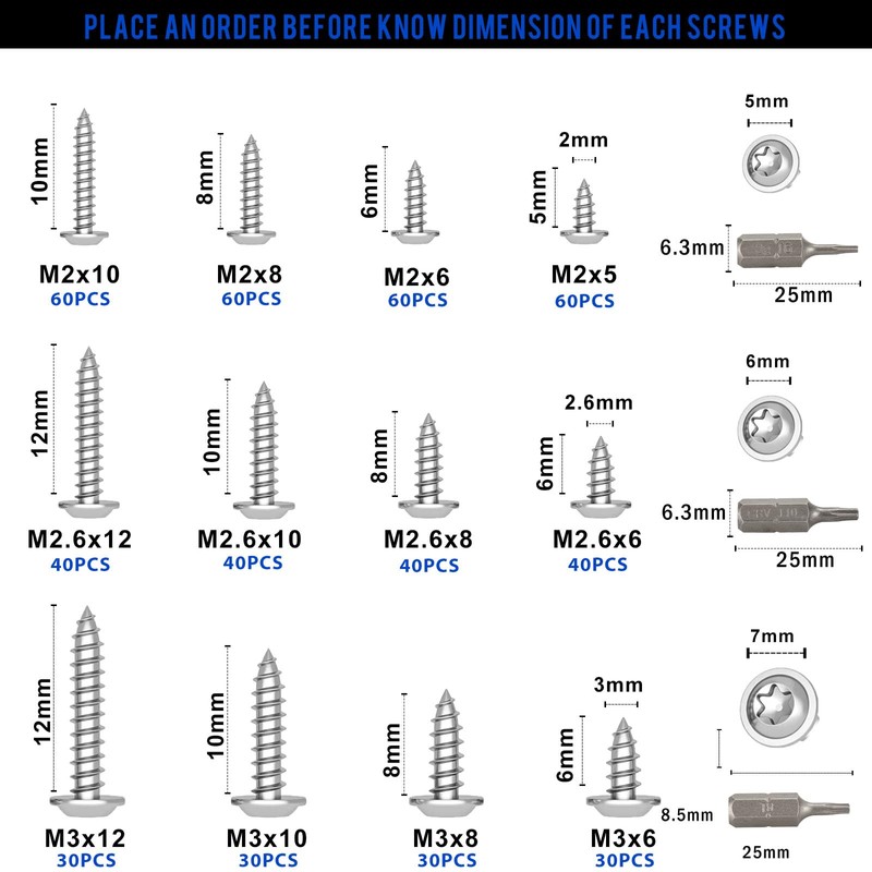 560 Pcs Torx Self Tapping Screws, Tiny M2 M2.5 M3