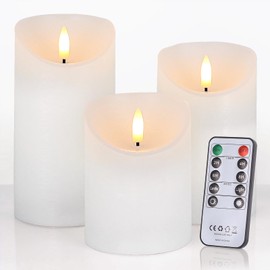 CREDTARNOS Flickering Flameless Candles with Remote, Real Wax Battery Operated Candles, 3D Wick LED Candles with Timer, Pure White Electric Candles for Party Holiday Wedding Christmas Decor, Set of 3