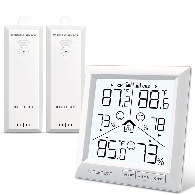 KIDLEDUCT Indoor Outdoor Thermometer Wireless Battery Powered, High Precision Inside