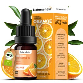 Naturschein BIO Orangenöl 10ml [100 % Naturrein] | Ätherisches Öl für Aromatherapie, Hautpflege & Küche | Lebensmittelecht & Vielseitig Anwendbar