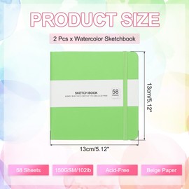 PATIKIL 5x5" Hardcover Leather Pocket Sketchbook, 2Pcs 58 Sheets 150GSM/102lb Blank Notebook Travel Journal Sketching Pad for Writing Drawing Painting Artist, Grass Green