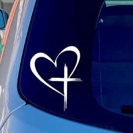 Jesus Cross Heart Sticker Vinyl Decal Cars Trucks Vans Walls Laptops White