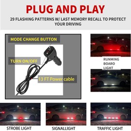 FZSSHYG 2Pcs 70in Red White Strobe Lights Strip for Trucks, 864 LED Warning Hazard Lights, 29 Functions Flashing Emergency Running Board Lights for Construction Vehicles Pickup SUV,Waterproof, DC12V