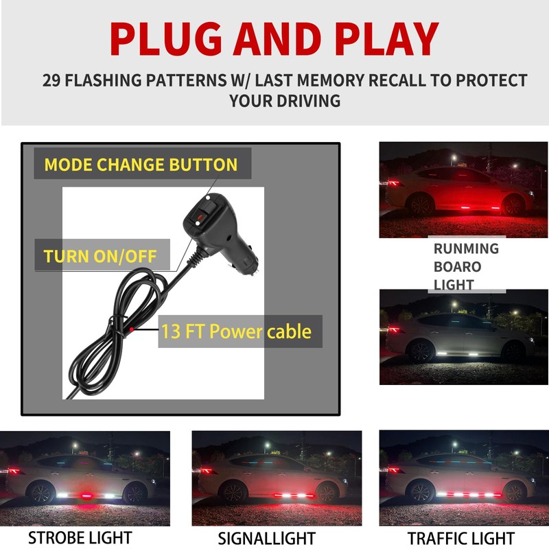 FZSSHYG 2Pcs 70in Red White Strobe Lights Strip for Trucks,
