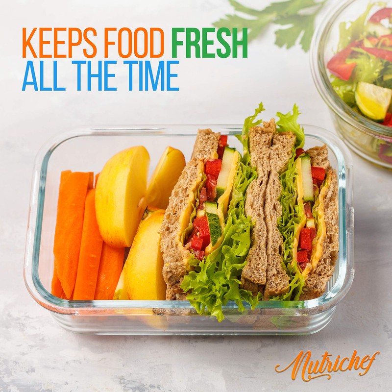 NutriChef 10-Piece Superior Glass Food Storage Containers Set (5 Containers