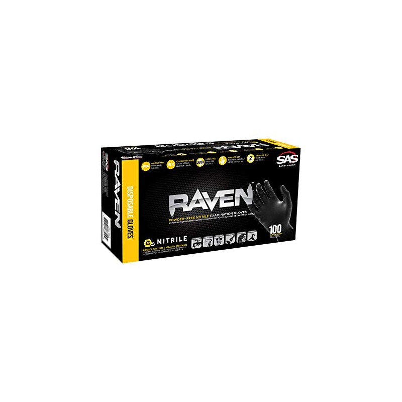SAS SAFETY CORP 66516 Raven - Guantes pequeños de nitrilo