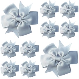 10pcs Silver Light Grey Hair Bows Clips Slides Grips 3" inch Pinwheel Solid Vibrant Colour Girls Hairbows