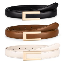 macoking 3 Pack Skinny Leather Belts for Women Trendy Ladies Belts for Jeans Pants (Black+Brown+White, M)