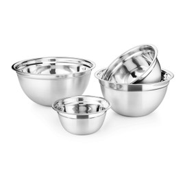 AVADOR Premium Stainless Steel Mixing Bowls, Set of 4 Stainless Steel Mixing Bowl Set, Easy To Clean, Space Saving, Great for Cooking, Baking, Prepping 0.74qt 1.4qt 3qt 5qt (4 pc German Mixing Bowl)