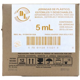 Caja De 100 Jeringas 5 mL Con Aguja 20 G X 32 mm