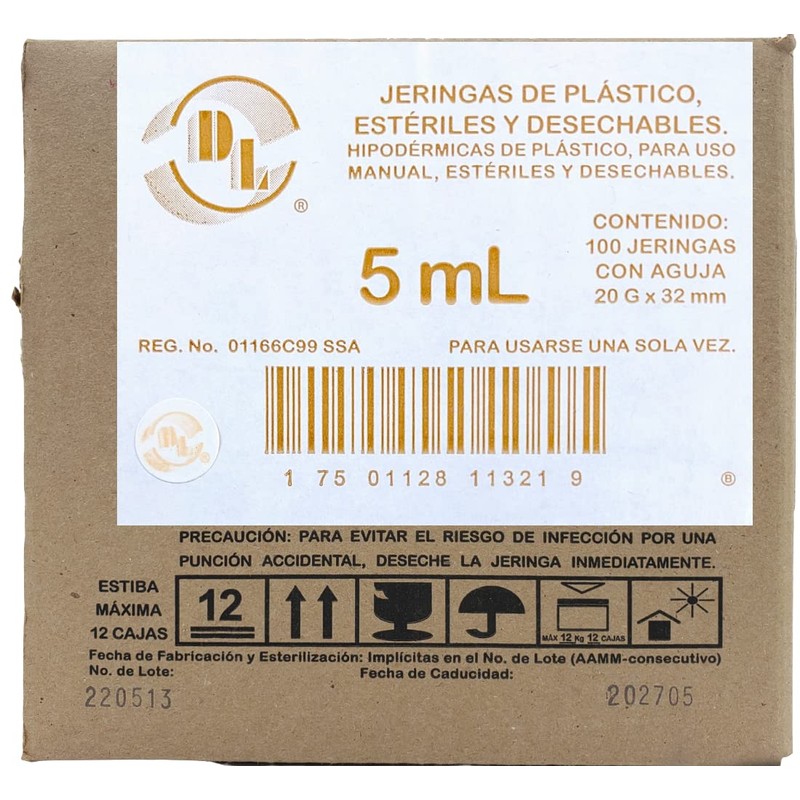 Caja De 100 Jeringas 5 mL Con Aguja 20 G