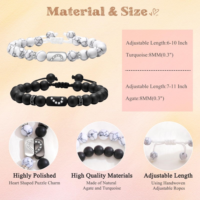 VNOX Matching Couples Bracelets Couple Gifts for Boyfriend Girlfriend Valentine's