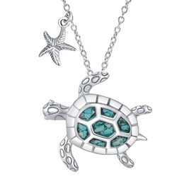 WINNICACA Turtle Necklace Women's 925 Sterling Silver Necklace with Sea Turtle Pendant Turquoise Jewellery for Women Gifts for Birthday, Anniversary, Christmas, Sterling Silver, Turquoise