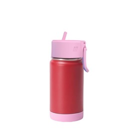 12oz Strainght Cute Sippy Cup Kids Tumbler Stainless Steel Water Bottle (red-pink lid, 12oz)