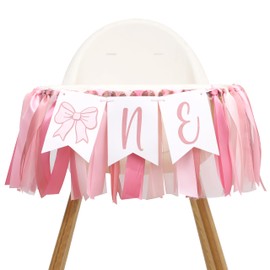 Bandera de una silla alta con lazo rosa con lazo para el primer cumpleaños, decoración de primer cumpleaños, decoración de primer cumpleaños, fiesta temática de coqueta, accesorios para fotos