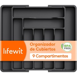 Lifewit Cocina cajón Organizador de Utensilios, Bandeja de Cubiertos Porta expandible para Cocina, portautensilios y Cubiertos Ajustable, Portacucharas, almacenador Cuchillos Tenedores, grande, Negro