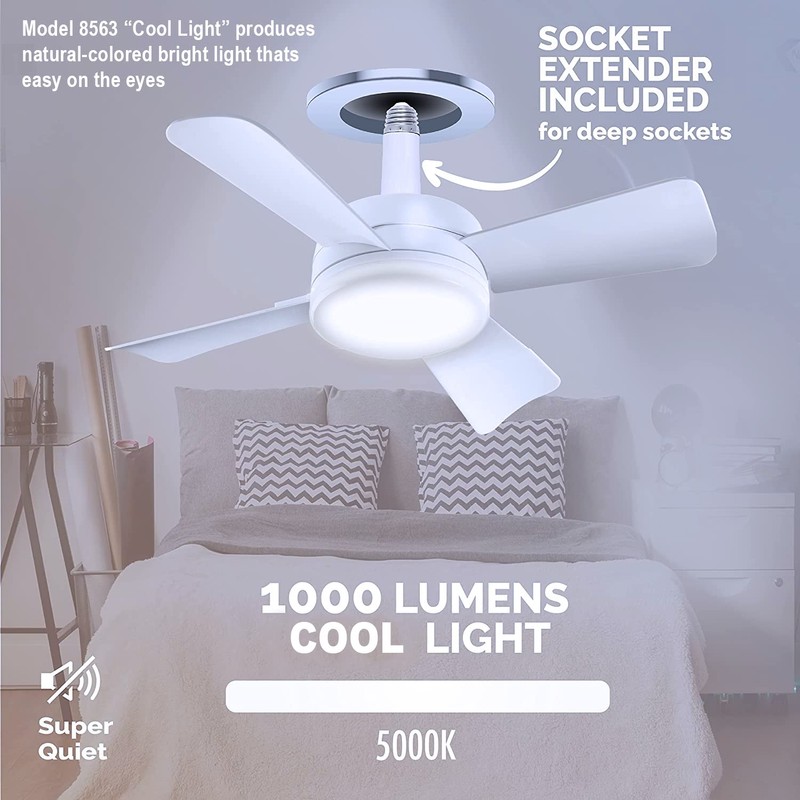 Bell+Howell Socket Breeze Modern Ceiling Fans with LED Lights, 10"