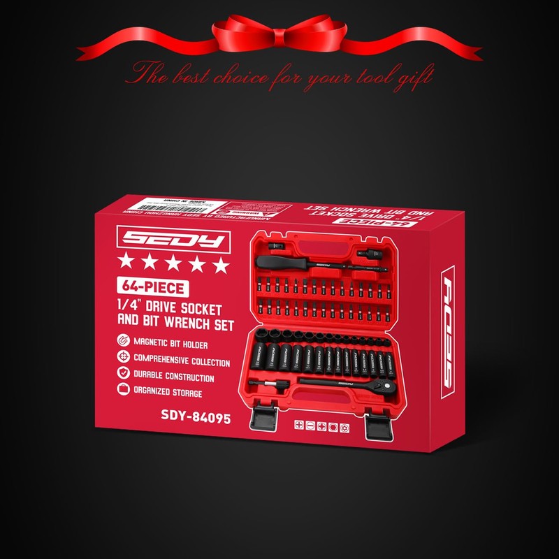 64-Piece 1/4" Drive Impact Socket Wrench Driver-Bits Set, Cr-V Metric&SAE