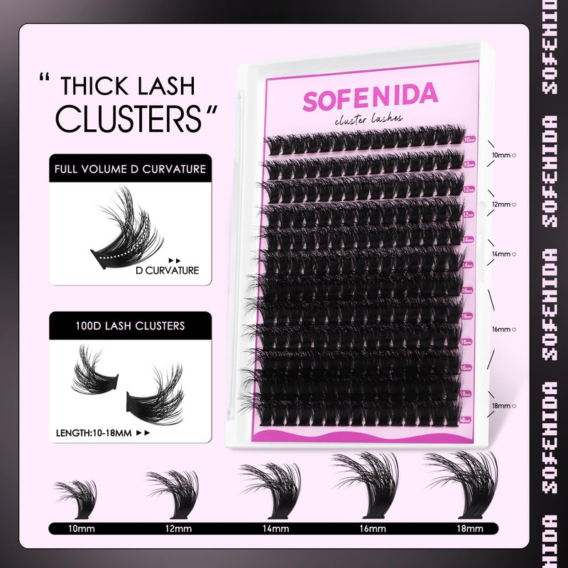 SOFENIDA Lash Clusters Kit 100D Thick Cluster Lashes 10-18mm Volume