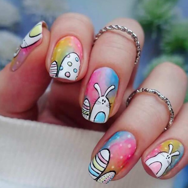 Easter Rabbit Press on Nails Colorful Fake Nails Square Cute