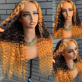 BAIICS Deep Wave Wig 13x6 Highlight Ombre HD Lace Front Transparent Deep Wave Ombre Human Hair Wigs Pre Plucked Wet and Wavy 1B/30 Human Hair Wig with Baby Hair 26 Inch