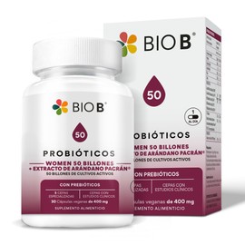 BIO B ǀ Probióticos Women con 50 Billones UFC + Extracto de Arándano Pacrán®ǀ Cepas Especializadas + Prebióticos ǀ 30 Cápsulas Veganas